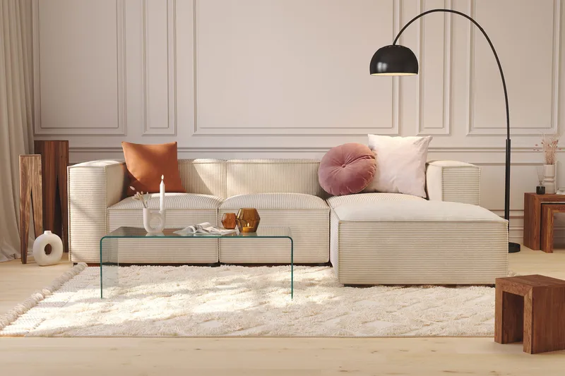 Cubo 4-sits L-formad Djup Modulsoffa med Divan i Manchester - Beige - Möbler - Soffa - Divansoffor & schäslongsoffa
