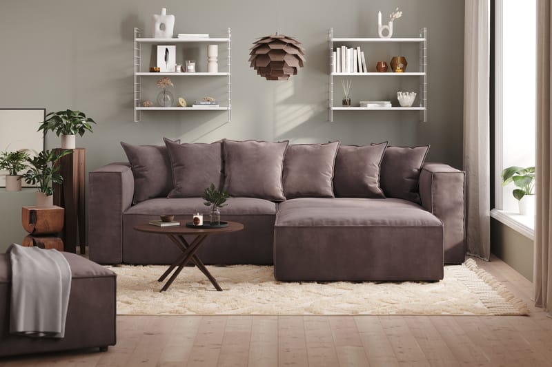 Cubo 4-sits L-formad Djup Modulsoffa med Divan i Sammet - Mörkgrå - Möbler - Soffa - Divansoffor & schäslongsoffa