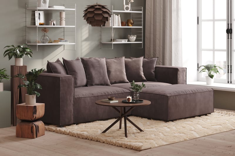 Cubo 4-sits L-formad Djup Modulsoffa med Divan i Sammet - Mörkgrå - Möbler - Soffa - Divansoffor & schäslongsoffa