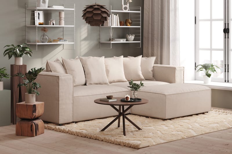 Cubo 4-sits L-formad Djup Modulsoffa med Divan i Tyg - Beige - Möbler - Soffa - Divansoffor & schäslongsoffa