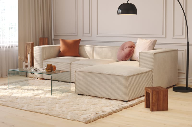 Cubo 4-sits Vändbar L-formad Djup Modulsoffa med Divan i Manchester - Beige - Möbler - Soffa - Divansoffor & schäslongsoffa