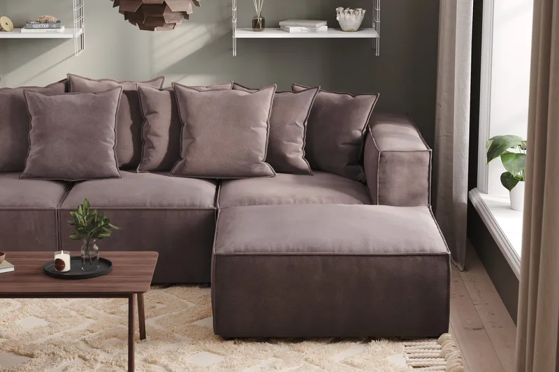 Cubo 4-sits Vändbar L-formad Djup Modulsoffa med Divan i Sammet - Mörkgrå - Möbler - Soffa - Divansoffor & schäslongsoffa - 3 sits soffa med divan