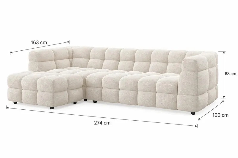 Elise 4-sits Bubblig Soffa med Divan Vänster - Beige - Möbler - Soffa - Divansoffor & schäslongsoffa
