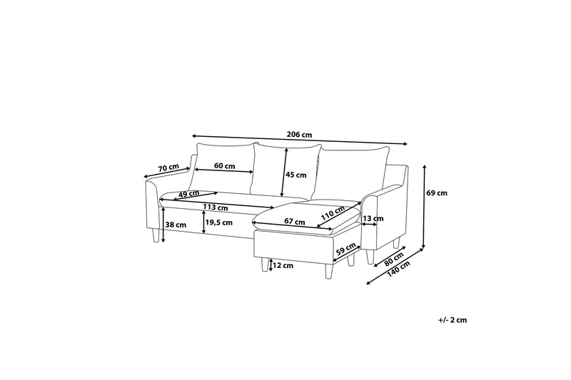 Elvenes Hörnsoffa 206 cm - Grå - Möbler - Soffa - Divansoffor & schäslongsoffa