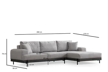 Eti 4-sits Högervänd L-formad Hörnsoffa med Divan 98 cm i Tyg - Grå - Möbler - Soffa - Divansoffor & schäslongsoffa - 4 sits soffa med divan
