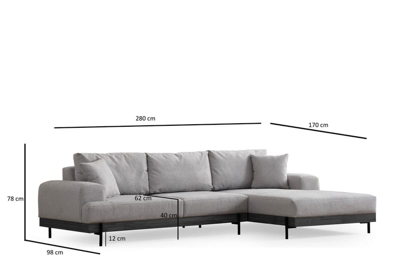 Eti 4-sits Högervänd L-formad Hörnsoffa med Divan 98 cm i Tyg - Grå - Möbler - Soffa - Divansoffor & schäslongsoffa - 4 sits soffa med divan