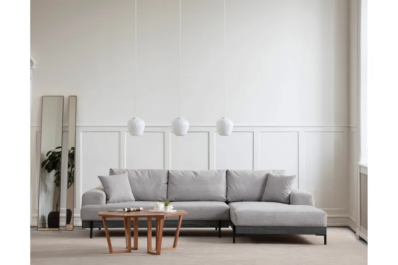 Eti 4-sits Högervänd L-formad Hörnsoffa med Divan 98 cm i Tyg, Grå