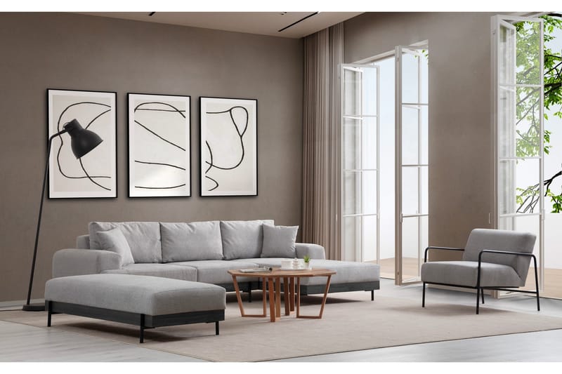 Eti 4-sits Högervänd L-formad Hörnsoffa med Divan 98 cm i Tyg - Grå - Möbler - Soffa - Divansoffor & schäslongsoffa - 4 sits soffa med divan