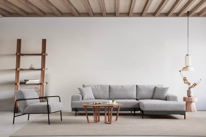 Eti 4-sits Högervänd L-formad Hörnsoffa med Divan 98 cm i Tyg - Grå - Möbler - Soffa - Divansoffor & schäslongsoffa - 4 sits soffa med divan