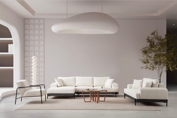 Eti 4-sits Vänstervänd L-formad Hörnsoffa med Divan 98 cm i Tyg - Vit - Möbler - Soffa - Divansoffor & schäslongsoffa - 4 sits soffa med divan
