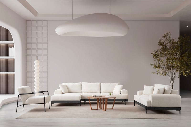 Eti 4-sits Vänstervänd L-formad Hörnsoffa med Divan 98 cm i Tyg - Vit - Möbler - Soffa - Divansoffor & schäslongsoffa - 4 sits soffa med divan