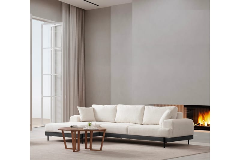 Eti 4-sits Vänstervänd L-formad Hörnsoffa med Divan 98 cm i Tyg - Vit - Möbler - Soffa - Divansoffor & schäslongsoffa - 4 sits soffa med divan