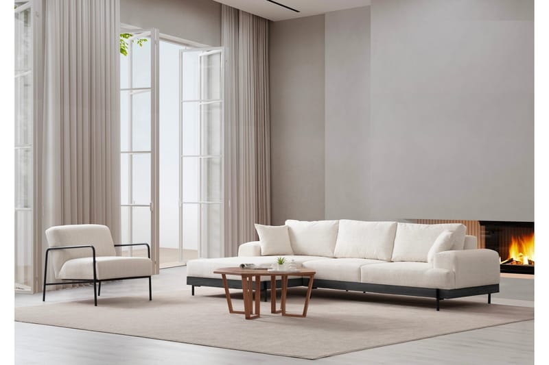 Eti 4-sits Vänstervänd L-formad Hörnsoffa med Divan 98 cm i Tyg - Vit - Möbler - Soffa - Divansoffor & schäslongsoffa - 4 sits soffa med divan