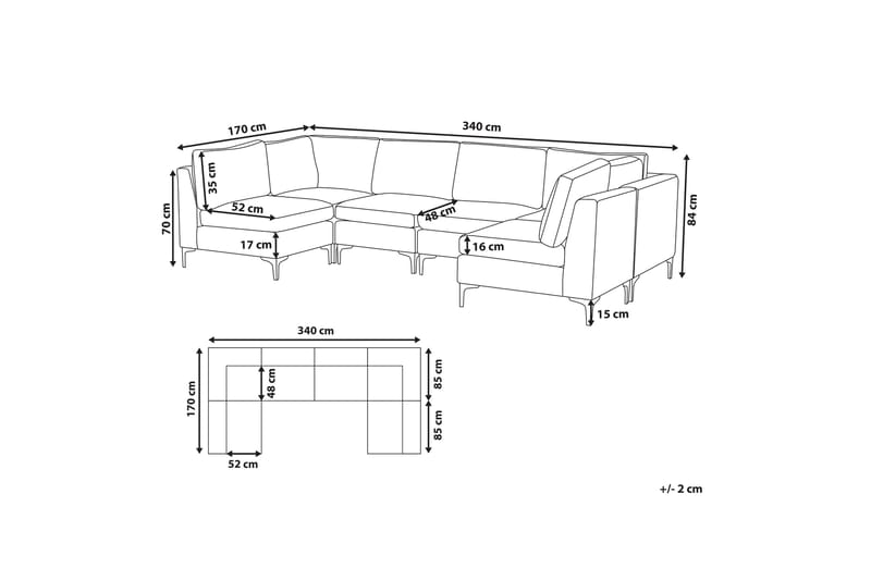 Evja 6-sits Divansoffa - Sammet/Grå - Möbler - Soffa - Divansoffor & schäslongsoffa