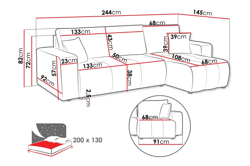 Flo Bäddsoffa med Divan 3-sits - Grå - Möbler - Soffa - Divansoffor & schäslongsoffa