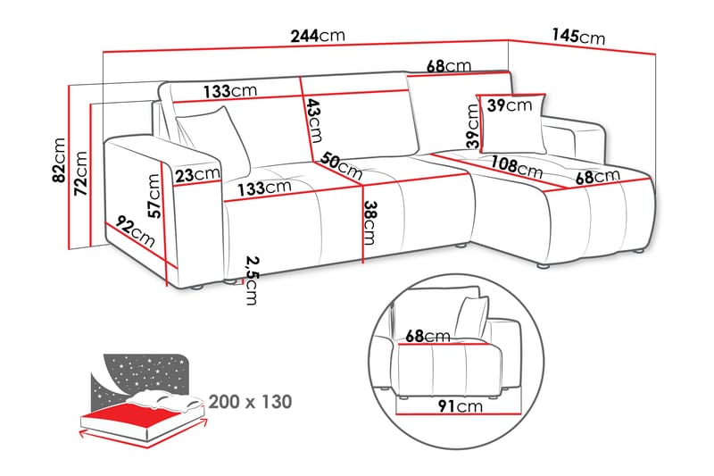 Flo Bäddsoffa med Divan 3-sits - Ljusgrå - Möbler - Soffa - Divansoffor & schäslongsoffa