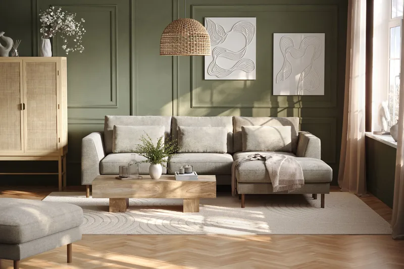 Florenz 3-sits Högervänd L-formad Divansoffa i Chenille - Grå / Beige - Möbler - Soffa - Divansoffor & schäslongsoffa - 3 sits soffa med divan