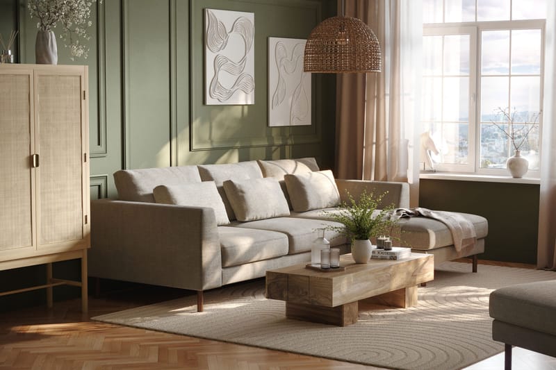 Florenz 3-sits Högervänd L-formad Divansoffa i Chenille - Grå / Beige - Möbler - Soffa - Divansoffor & schäslongsoffa - 3 sits soffa med divan