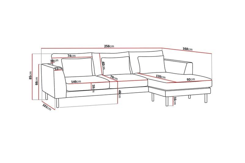 Florenz 3-sits Soffa med Divan Höger - Ljusgrå - Möbler - Soffa - Divansoffor & schäslongsoffa - 3 sits soffa med divan