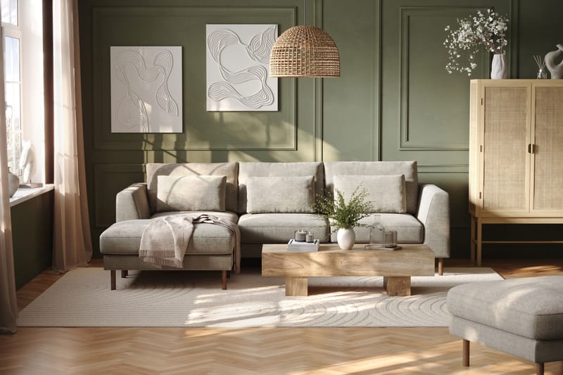Florenz 3-sits Vänstervänd L-formad Divansoffa i Chenille - Grå / Beige - Möbler - Soffa - Divansoffor & schäslongsoffa