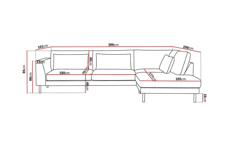 Florenz 4-sits Högervänd L-formad Schäslongsoffa i Tyg - Grå / Beige - Möbler - Soffa - Divansoffor & schäslongsoffa - 4 sits soffa med divan