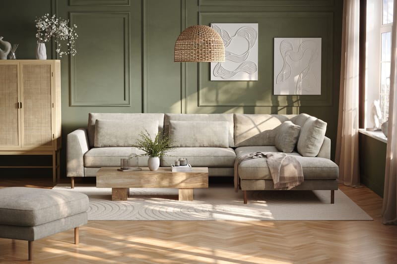 Florenz 4-sits Högervänd L-formad Schäslongsoffa i Tyg - Grå / Beige - Möbler - Soffa - Divansoffor & schäslongsoffa