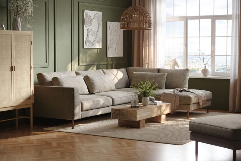 Florenz 4-sits Högervänd L-formad Schäslongsoffa i Tyg - Grå / Beige - Möbler - Soffa - Divansoffor & schäslongsoffa