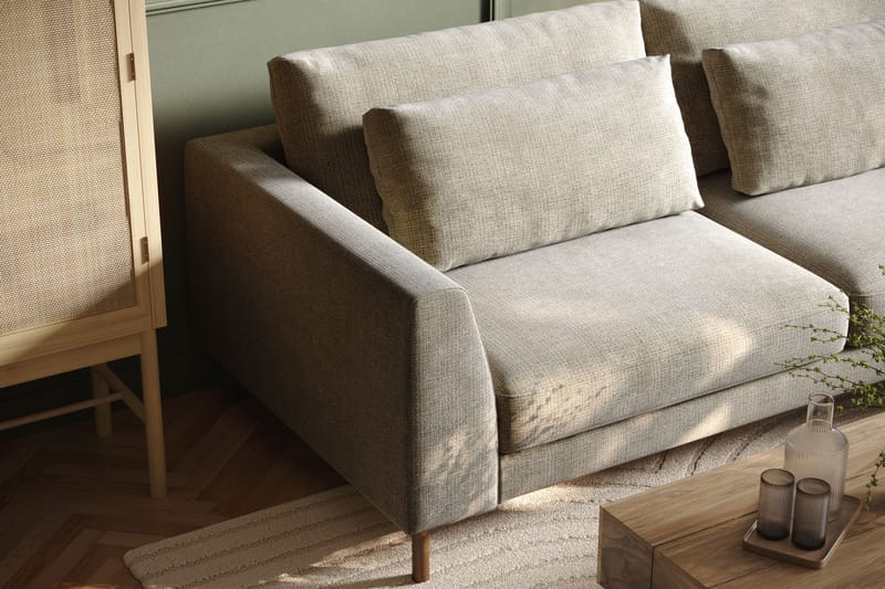 Florenz 4-sits Högervänd L-formad Schäslongsoffa i Tyg - Grå / Beige - Möbler - Soffa - Divansoffor & schäslongsoffa