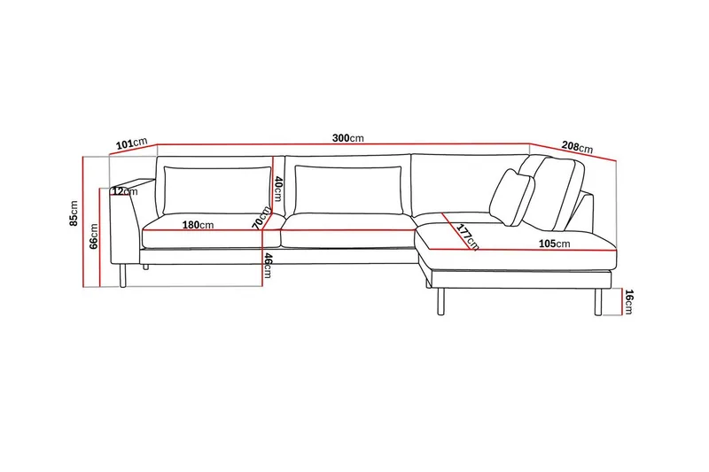 Florenz 4-sits Högervänd L-formad Schäslongsoffa i Tyg - Grå / Beige - Möbler - Soffa - Divansoffor & schäslongsoffa - 4 sits soffa med divan