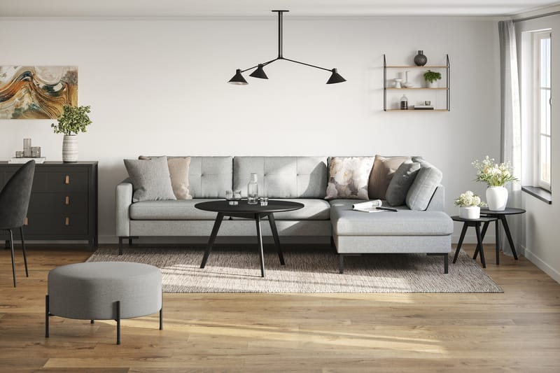 Frillestad 4-sits Högervänd L-formad Schäslongsoffa i Tyg - Grå - Möbler - Soffa - Divansoffor & schäslongsoffa