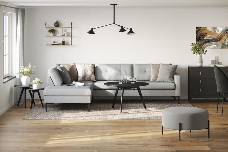 Frillestad 4-sits Vänstervänd L-formad Schäslongsoffa i Tyg - Grå - Möbler - Soffa - Divansoffor & schäslongsoffa