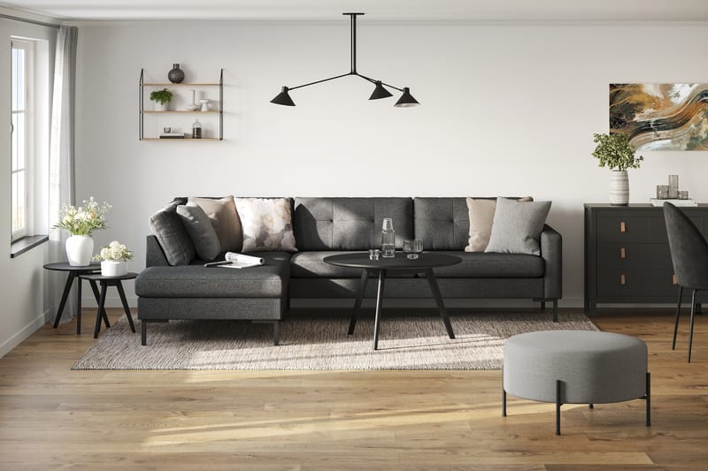 Frillestad 4-sits Vänstervänd L-formad Schäslongsoffa i Tyg - Mörkgrå - Möbler - Soffa - Divansoffor & schäslongsoffa