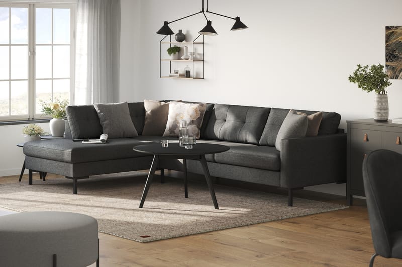 Frillestad 4-sits Vänstervänd L-formad Schäslongsoffa i Tyg - Mörkgrå - Möbler - Soffa - Divansoffor & schäslongsoffa