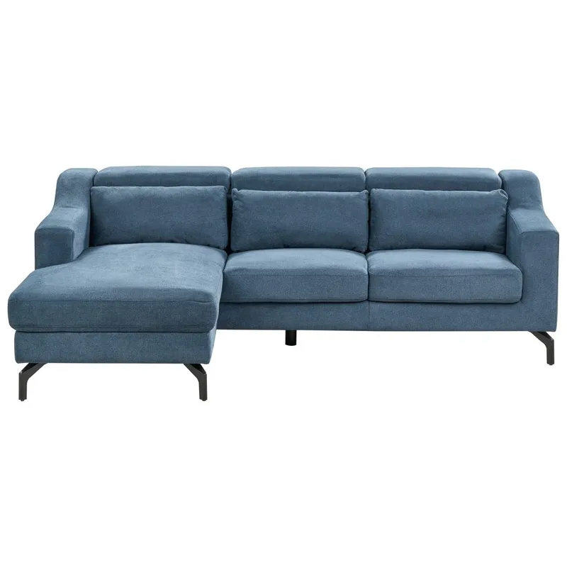 Glosli Vänstervänd Hörnsoffa med Divan och Schäslong 220 cm i Chenille, Stålblå