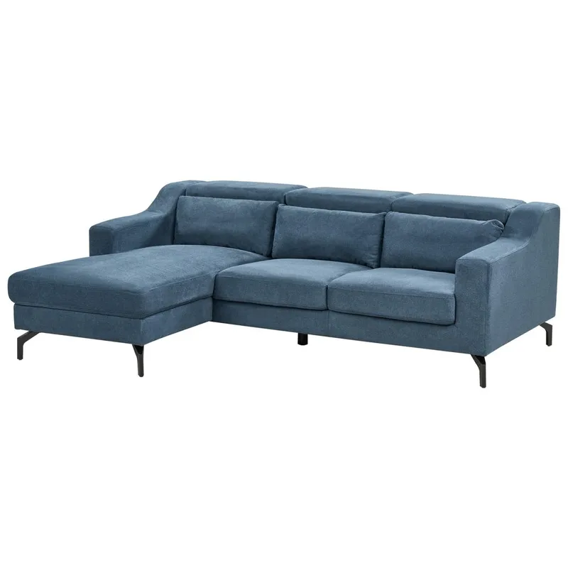 Glosli Vänstervänd Hörnsoffa med Divan och Schäslong 220 cm i Chenille - Stålblå - Möbler - Soffa - Divansoffor & schäslongsoffa