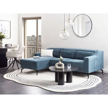 Glosli Vänstervänd Hörnsoffa med Divan och Schäslong 220 cm i Chenille - Stålblå - Möbler - Soffa - Divansoffor & schäslongsoffa