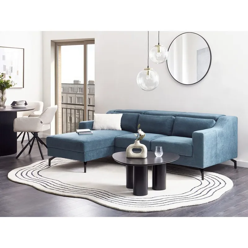 Glosli Vänstervänd Hörnsoffa med Divan och Schäslong 220 cm i Chenille - Stålblå - Möbler - Soffa - Divansoffor & schäslongsoffa