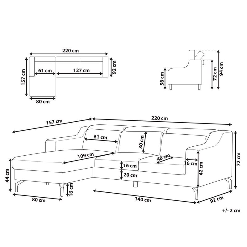 Glosli Vänstervänd Hörnsoffa med Divan och Schäslong 220 cm i Chenille - Stålblå - Möbler - Soffa - Divansoffor & schäslongsoffa