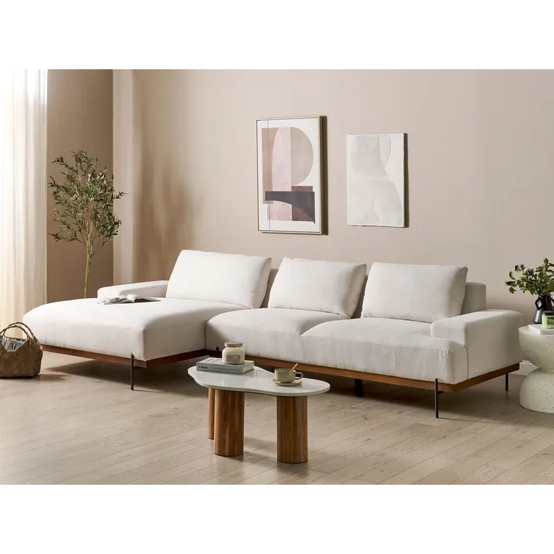Hörnsoffa Mariferd - Beige, svart, mörkt trä/Högervänd - Möbler - Soffa - Hörnsoffa - Hörnsoffa med divan