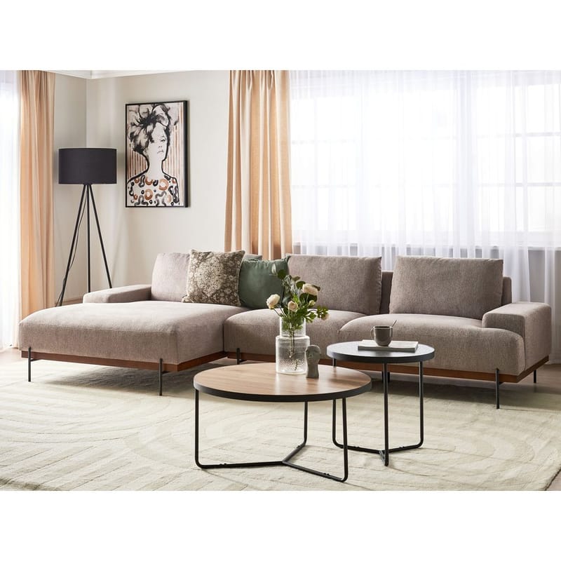 Hörnsoffa Mariferd - Ljusbrun, svart, mörkt trä/Högervänd - Möbler - Soffa - Hörnsoffa - Hörnsoffa med divan