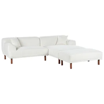 Hörnsoffa med fotpall Holt - Vit, brun/Bouclé - Möbler - Soffa - Divansoffor & schäslongsoffa