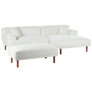 Hörnsoffa med fotpall Holt - Vit, brun/Bouclé - Möbler - Soffa - Divansoffor & schäslongsoffa