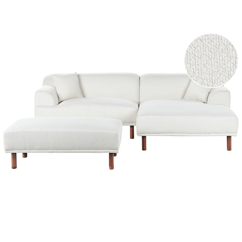 Hörnsoffa med fotpall Holt, Vit, brun/Bouclé