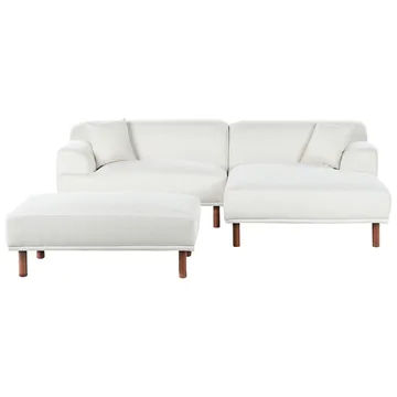 Hörnsoffa med fotpall Holt - Vit, brun/Bouclé - Möbler - Soffa - Divansoffor & schäslongsoffa