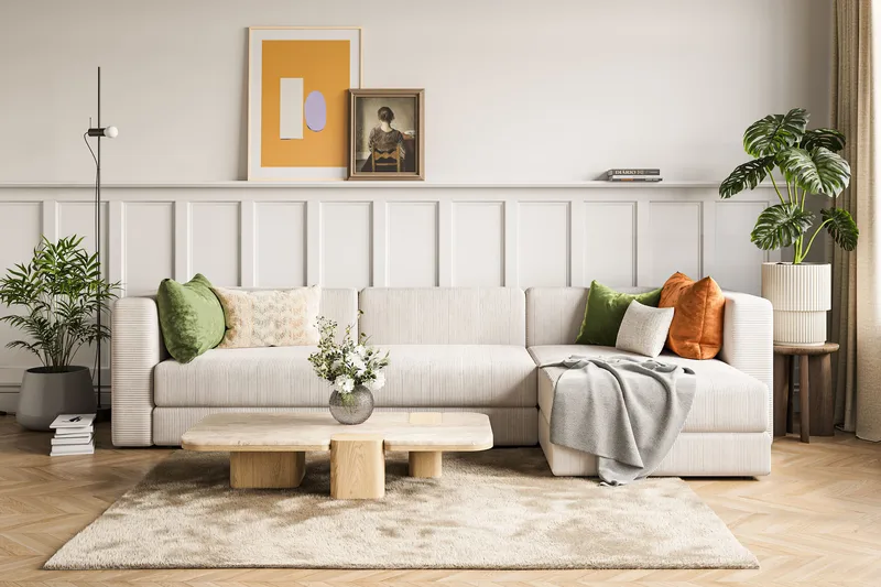 Hagblom 4-sits Vändbar Divansoffa 320 cm med Förvaring i Manchestertyg - Beige - Möbler - Soffa - Divansoffor & schäslongsoffa