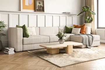 Hagblom 4-sits Vändbar Divansoffa 320 cm med Förvaring i Manchestertyg - Beige - Möbler - Soffa - Divansoffor & schäslongsoffa