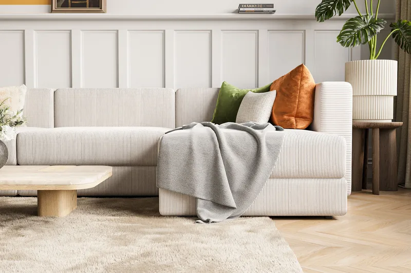 Hagblom 4-sits Vändbar Divansoffa 320 cm med Förvaring i Manchestertyg - Beige - Möbler - Soffa - Divansoffor & schäslongsoffa