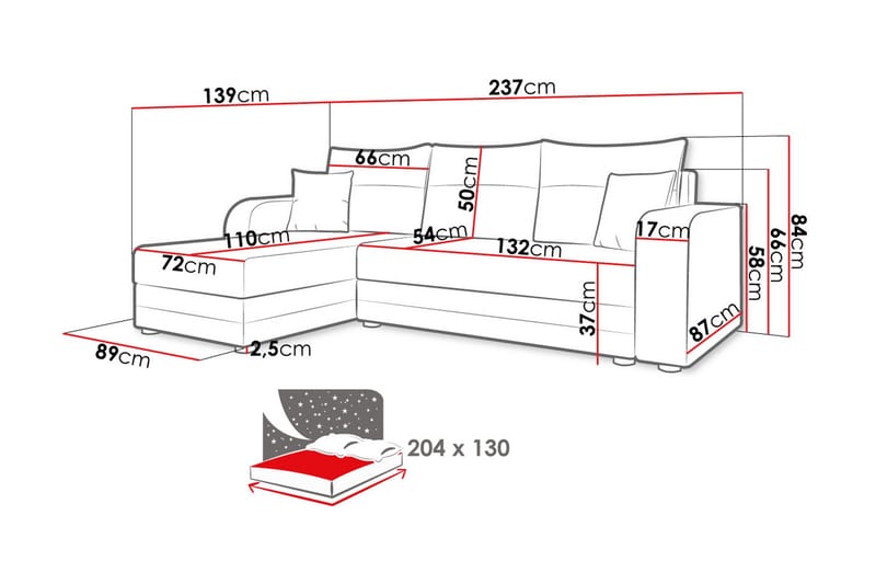 Hewlet Soffa med Divan 3-sits - Grå - Möbler - Soffa - Divansoffor & schäslongsoffa