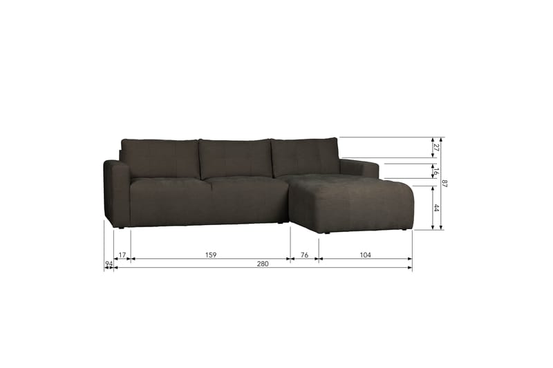 Hippylur 3-Sits Soffa Höger - Antracit - Divansoffor & schäslongsoffa - 3 sits soffa med divan