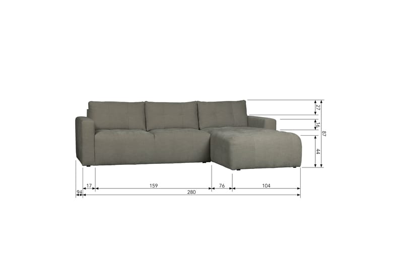 Hippylur 3-Sits Soffa Höger - Varmgrå - Möbler - Soffa - Divansoffor & schäslongsoffa